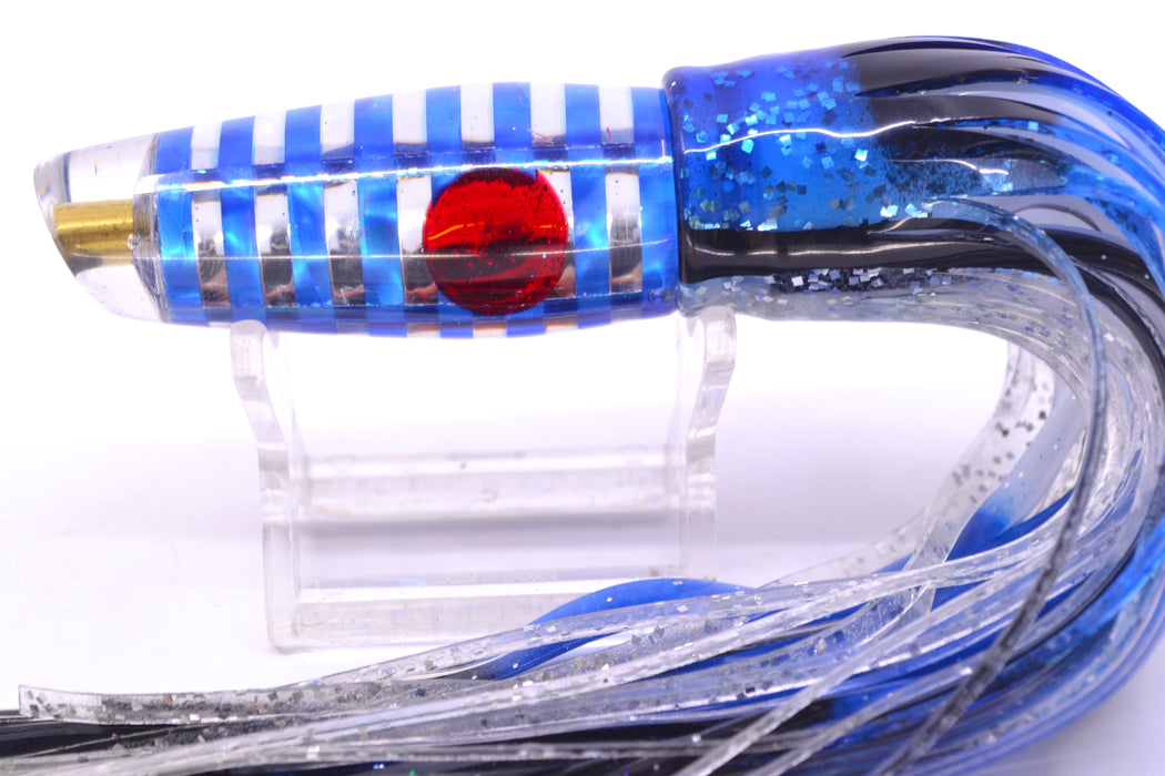Ganku Lures Blue MOP & Chrome "Zebra" Longneck Cut Face 7" 4.4oz Skirted Blue & Black Bars