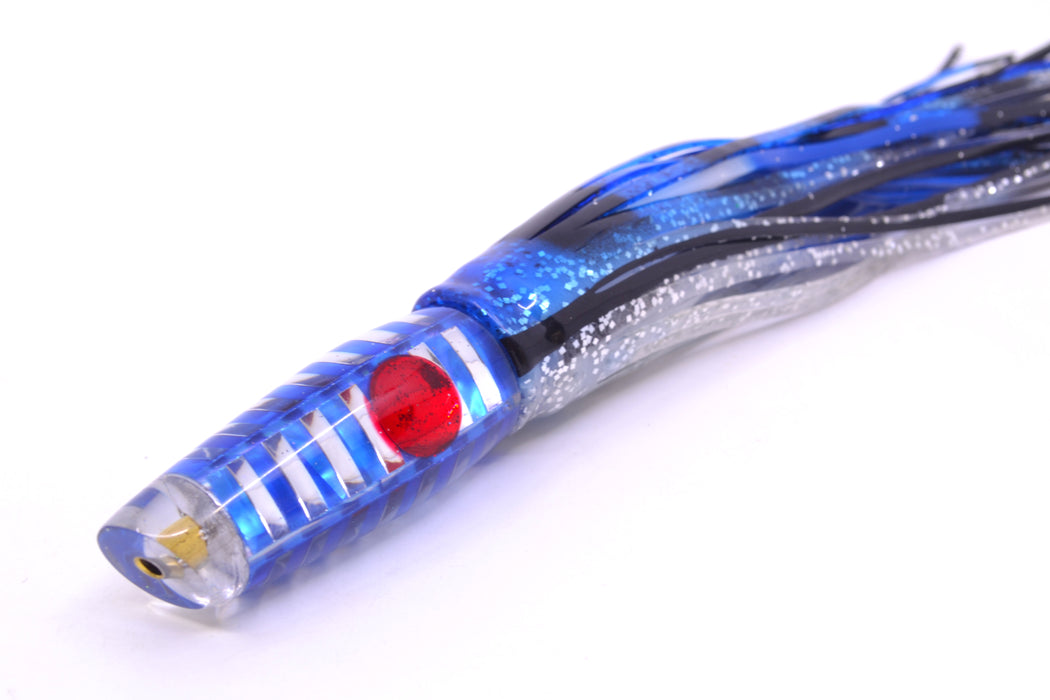 Ganku Lures Blue MOP & Chrome "Zebra" Longneck Cut Face 7" 4.4oz Skirted Blue & Black Bars