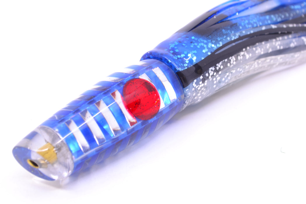 Ganku Lures Blue MOP & Chrome "Zebra" Longneck Cut Face 7" 4.4oz Skirted Blue & Black Bars