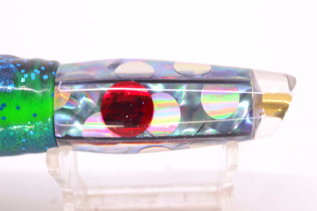 Ganku Lures Blue-Purple Abalone Silver Rainbow Dots Longneck Cut Face 7" 4.4oz Skirted