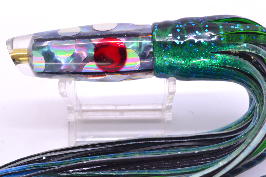 Ganku Lures Blue-Purple Abalone Silver Rainbow Dots Longneck Cut Face 7" 4.4oz Skirted