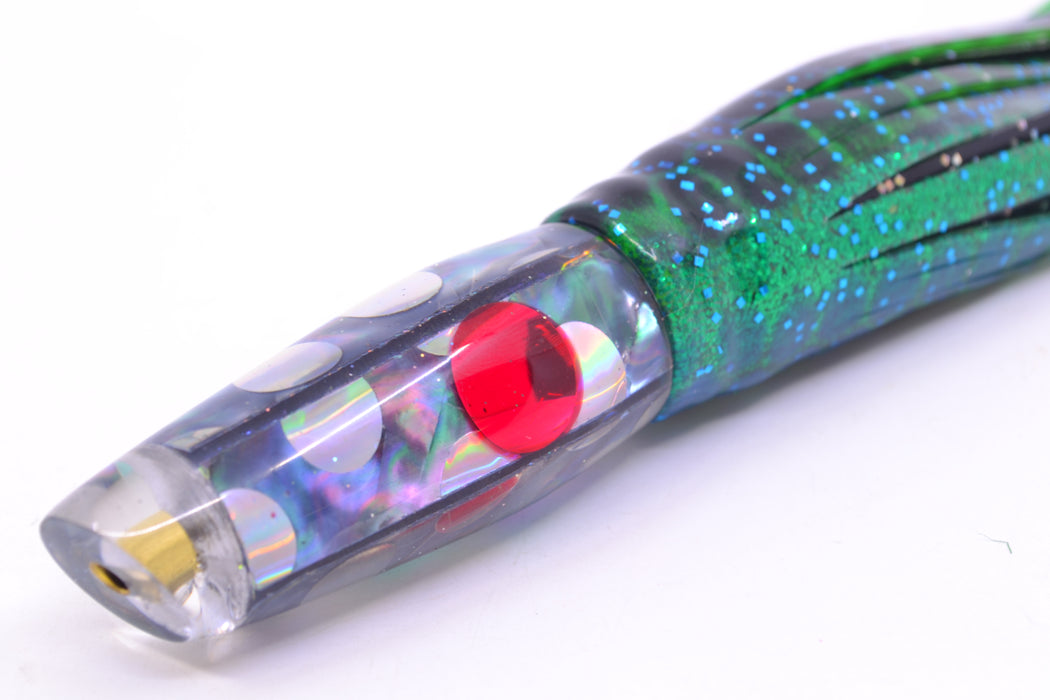 Ganku Lures Blue-Purple Abalone Silver Rainbow Dots Longneck Cut Face 7" 4.4oz Skirted