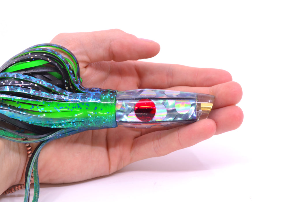 Ganku Lures Blue-Purple Abalone Silver Rainbow Dots Longneck Cut Face 7" 4.4oz Skirted