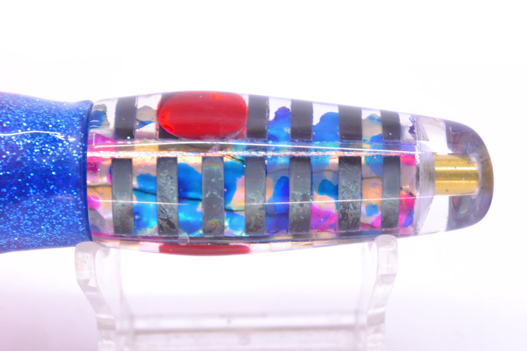 Ganku Lures Blue-Purple MOP & Black "Zebra" Longneck Cut Face 7" 4.4oz Skirted Blue-Silver