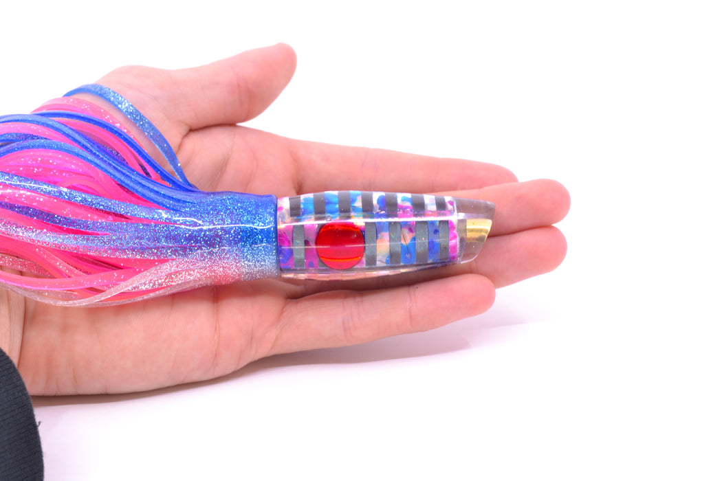 Ganku Lures Blue-Purple MOP & Black "Zebra" Longneck Cut Face 7" 4.4oz Skirted Blue-Silver