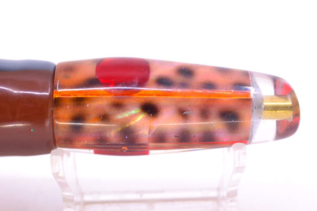 Ganku Lures "Tiger Cowrie" Longneck Cut Face 7" 4.4oz Skirted Root Beer-Silver Petrolero