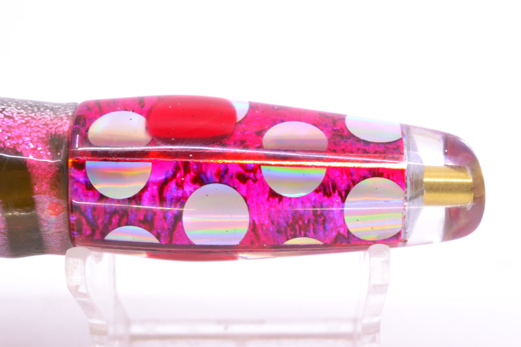 Ganku Lures Pink Abalone Silver Rainbow Dots Longneck Cut Face 7" 4.4oz Skirted Pink Aurora