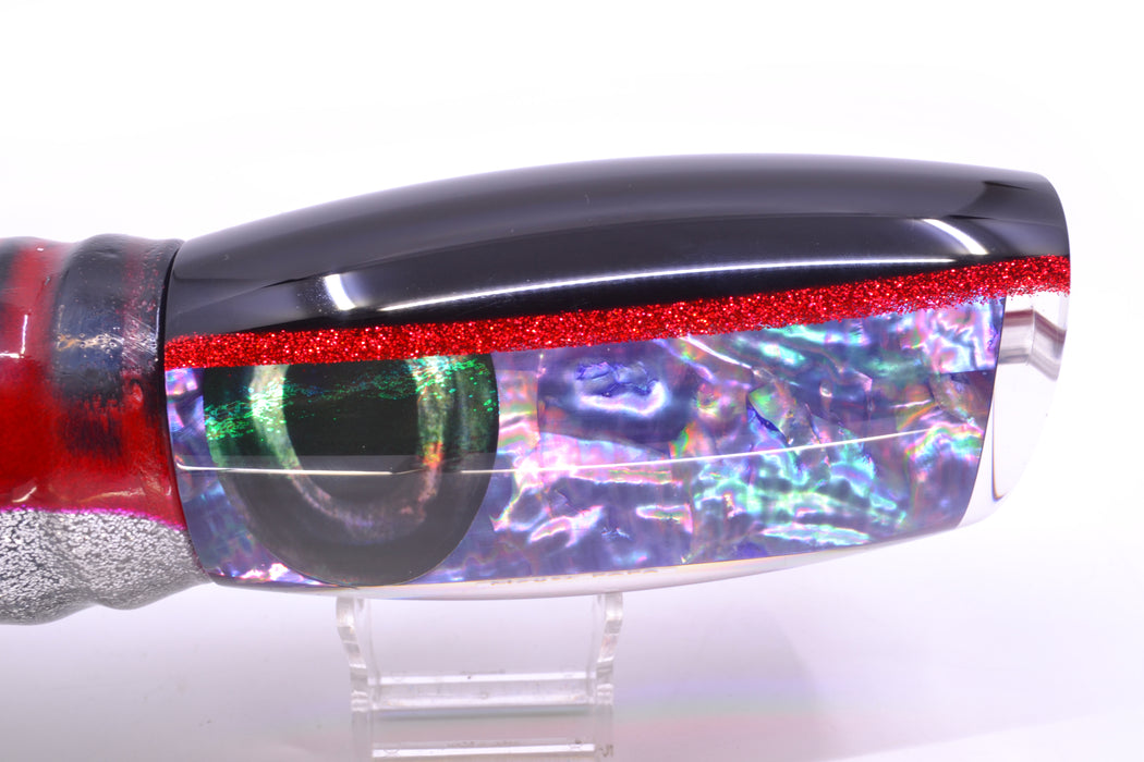 Moyes Lures Rainbow MOP Black-Red Back Papa Teaser 31oz Skirted Red Aurora