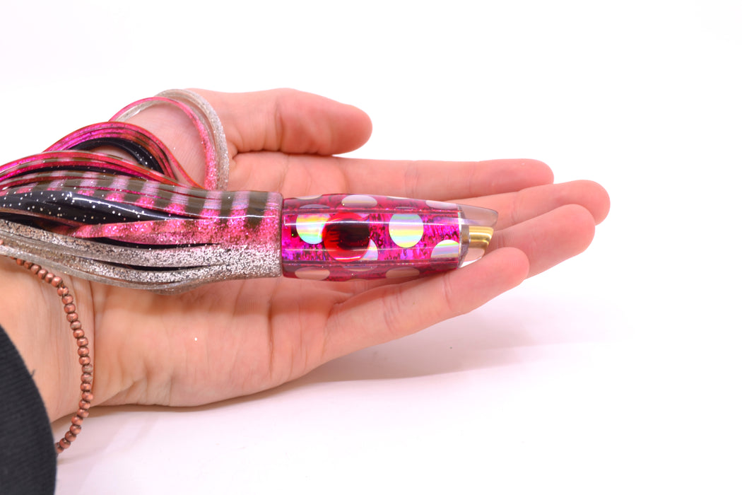 Ganku Lures Pink Abalone Silver Rainbow Dots Longneck Cut Face 7" 4.4oz Skirted Pink Aurora