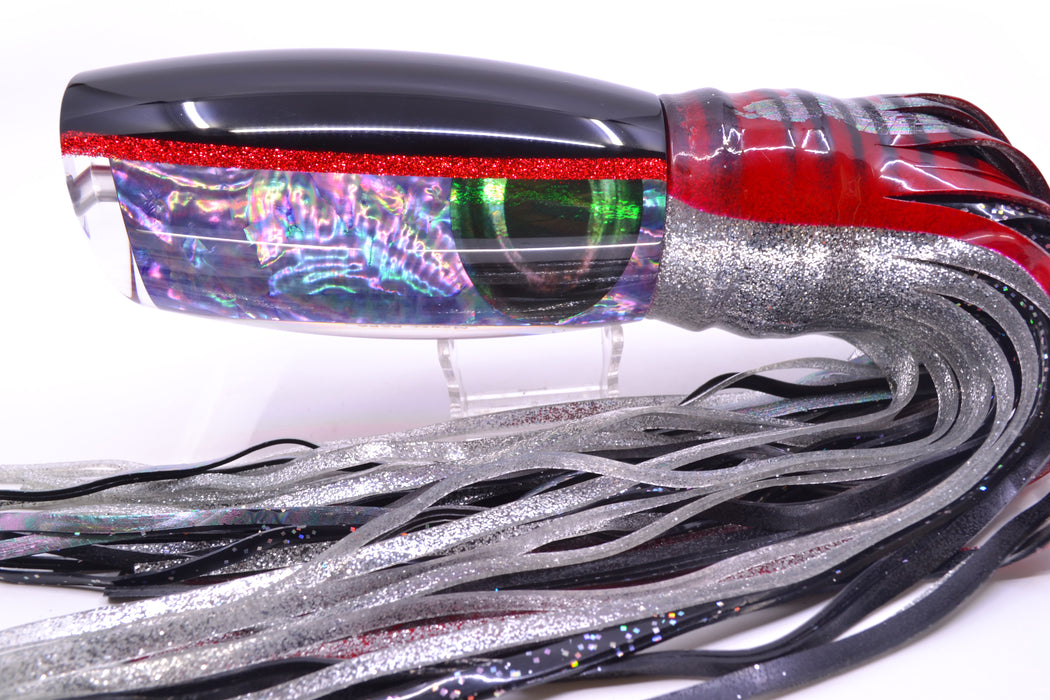Moyes Lures Rainbow MOP Black-Red Back Papa Teaser 31oz Skirted Red Aurora