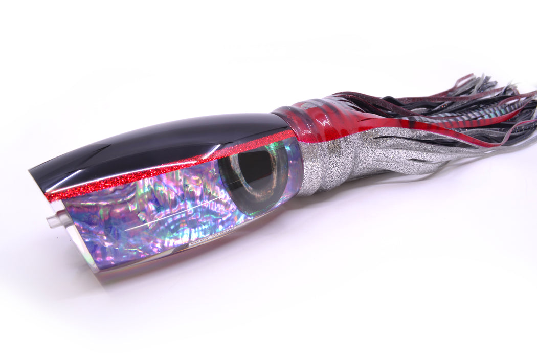 Moyes Lures Rainbow MOP Black-Red Back Papa Teaser 31oz Skirted Red Aurora