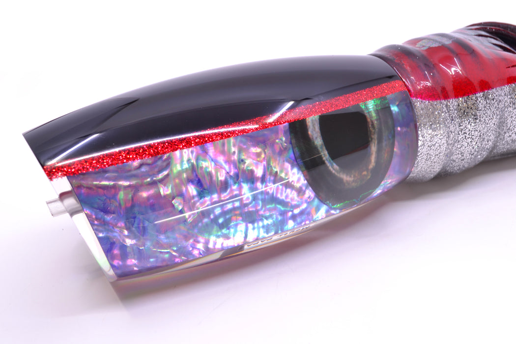 Moyes Lures Rainbow MOP Black-Red Back Papa Teaser 31oz Skirted Red Aurora
