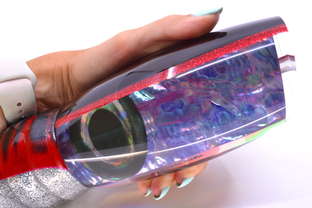 Moyes Lures Rainbow MOP Black-Red Back Papa Teaser 31oz Skirted Red Aurora