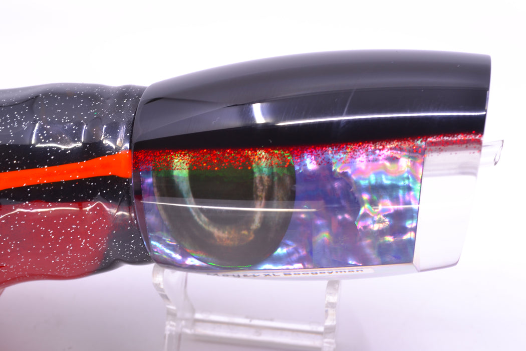 Moyes Lures Rainbow MOP Black-Red Back XL Boogeyman 16" 14.4oz Skirted Black-Red