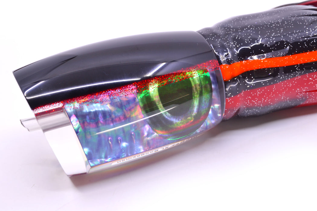 Moyes Lures Rainbow MOP Black-Red Back XL Boogeyman 16" 14.4oz Skirted Black-Red