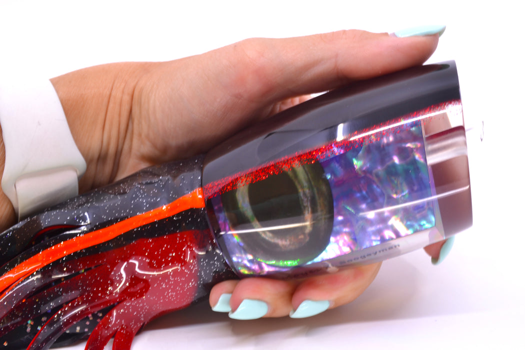 Moyes Lures Rainbow MOP Black-Red Back XL Boogeyman 16" 14.4oz Skirted Black-Red