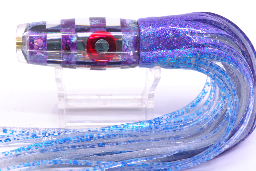 Ganku Lures Blue-Purple S&P-Silver "Zebra" Longneck Pusher 7" 5oz Skirted Purple-Blue