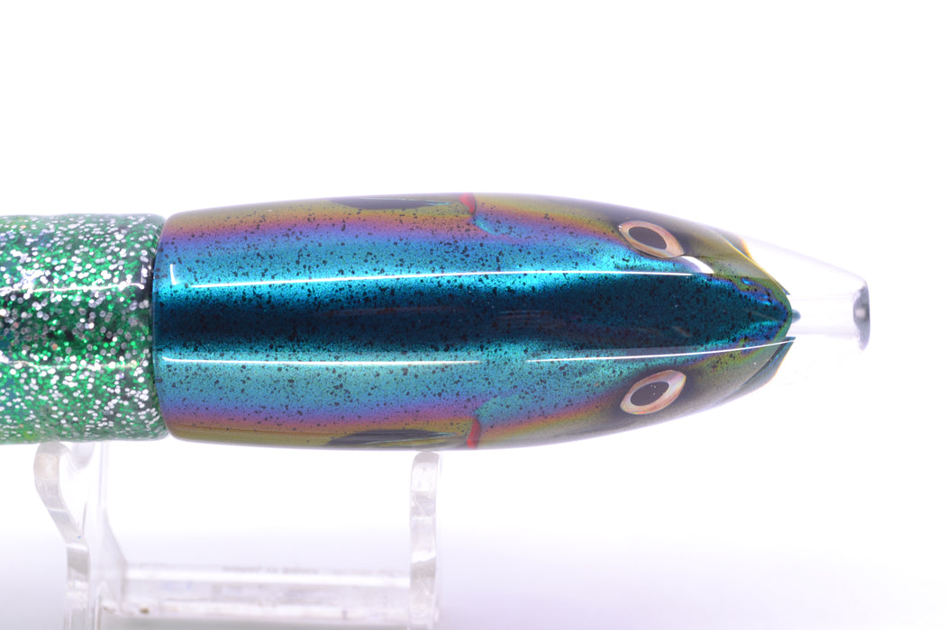 JB Signature Lures Speckled Blue-Yellow-Silver Fish Head Medium Barrel Bomb 9" 5.5oz Skirted