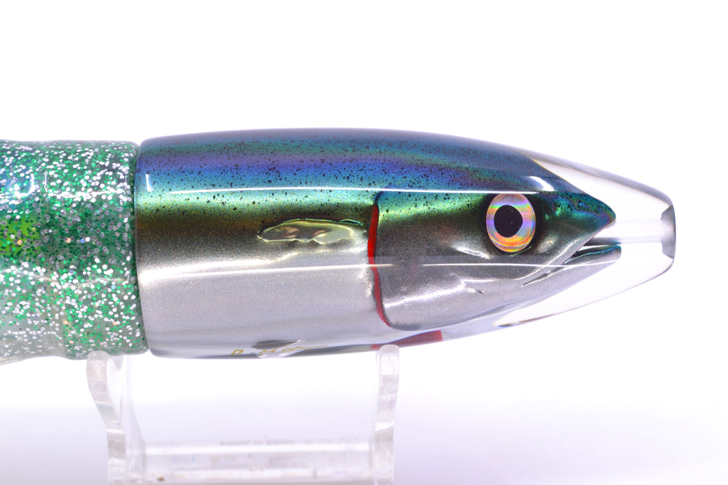 JB Signature Lures Speckled Blue-Yellow-Silver Fish Head Medium Barrel Bomb 9" 5.5oz Skirted