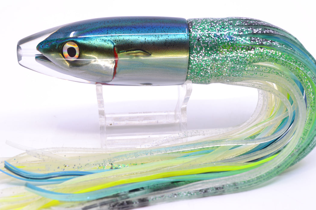 JB Signature Lures Speckled Blue-Yellow-Silver Fish Head Medium Barrel Bomb 9" 5.5oz Skirted