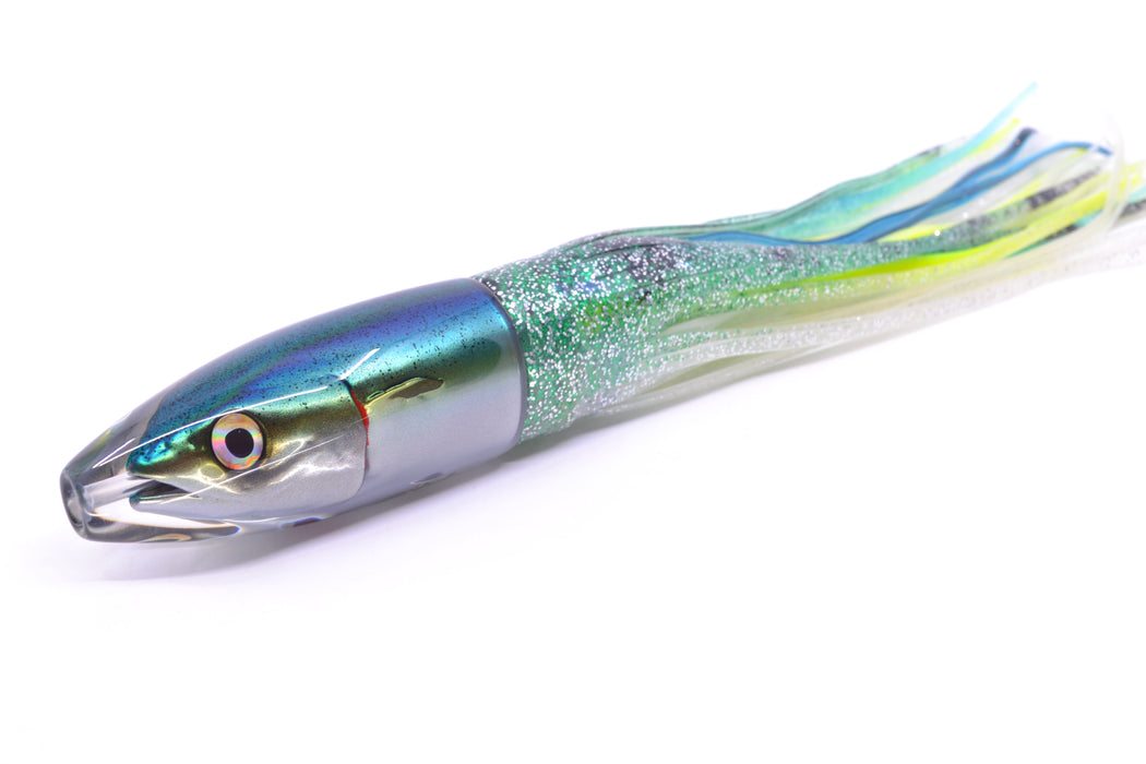 JB Signature Lures Speckled Blue-Yellow-Silver Fish Head Medium Barrel Bomb 9" 5.5oz Skirted