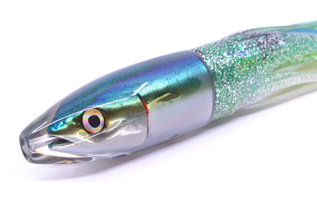 JB Signature Lures Speckled Blue-Yellow-Silver Fish Head Medium Barrel Bomb 9" 5.5oz Skirted