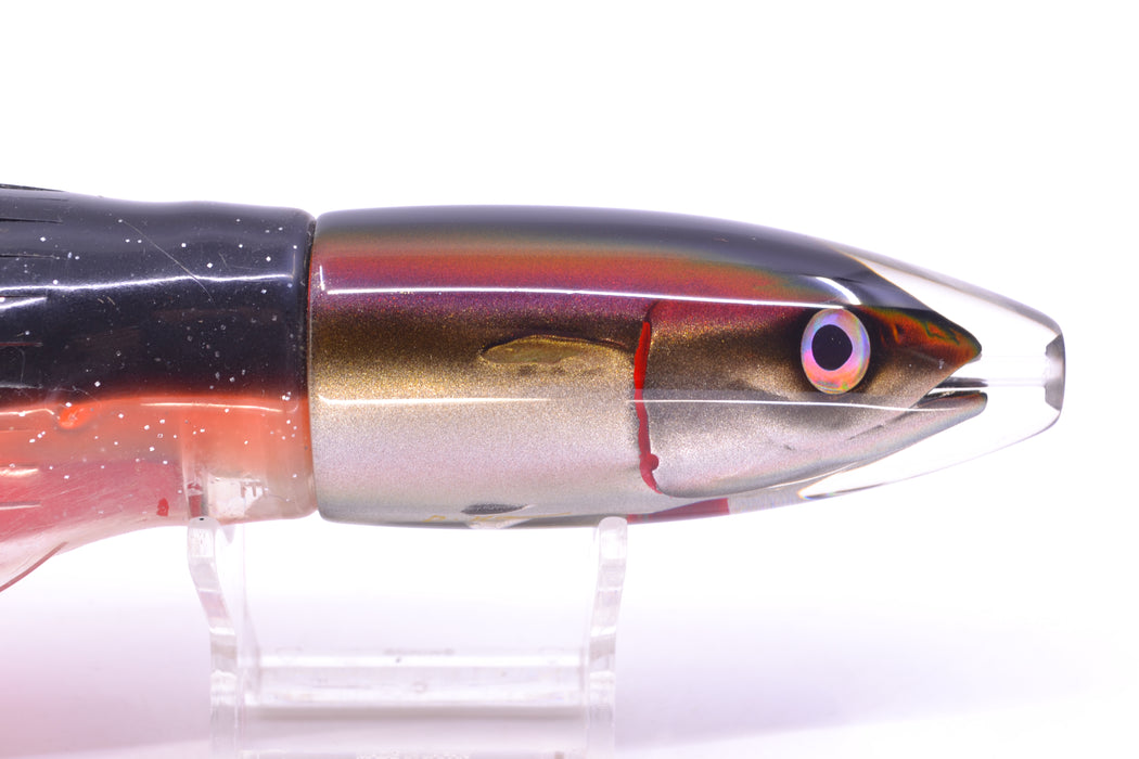 JB Signature Lures Black-Root Beer-Silver Fish Head Medium Barrel Bomb 9" 5.5oz Skirted