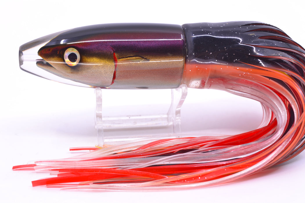 JB Signature Lures Black-Root Beer-Silver Fish Head Medium Barrel Bomb 9" 5.5oz Skirted