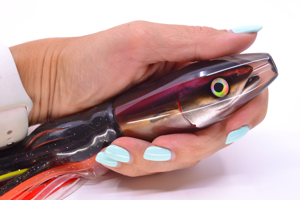 JB Signature Lures Black-Root Beer-Silver Fish Head Medium Barrel Bomb 9" 5.5oz Skirted