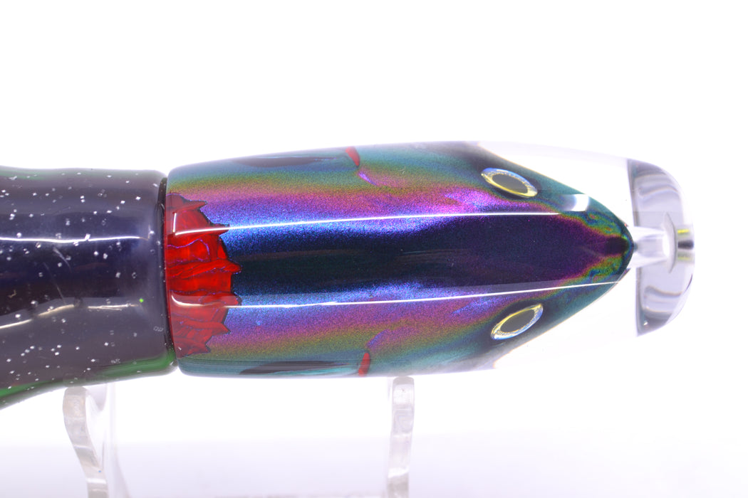 JB Signature Lures Bleeding Purple-Green-Silver Fish Head Medium Plunger 9" 5oz Skirted