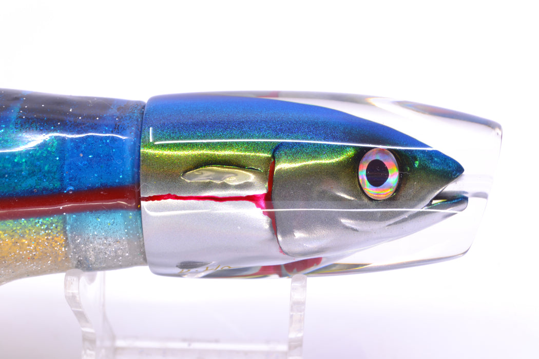 JB Signature Lures Bleeding Gills Blue-Yellow-Silver Fish Head Medium Plunger 9" 5oz Skirted