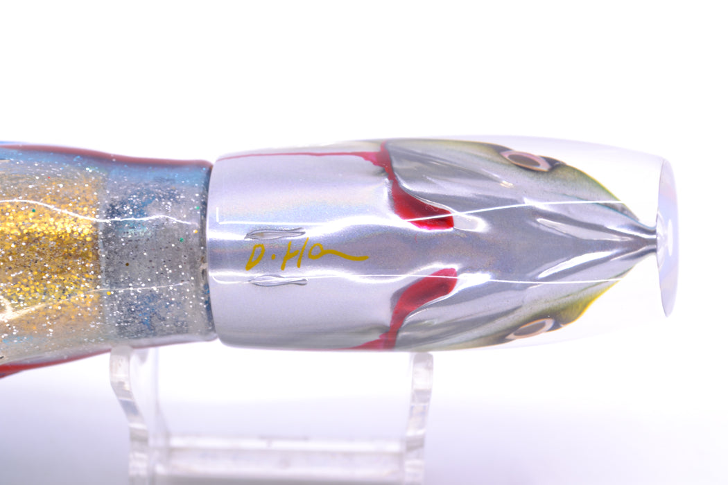 JB Signature Lures Bleeding Gills Blue-Yellow-Silver Fish Head Medium Plunger 9" 5oz Skirted