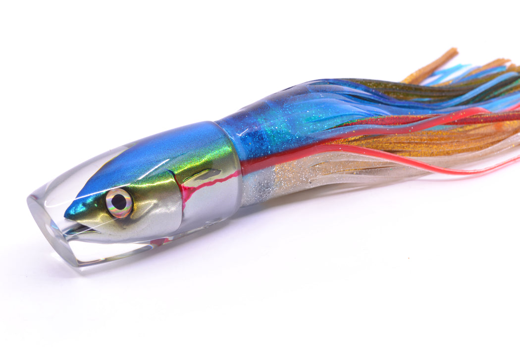 JB Signature Lures Bleeding Gills Blue-Yellow-Silver Fish Head Medium Plunger 9" 5oz Skirted