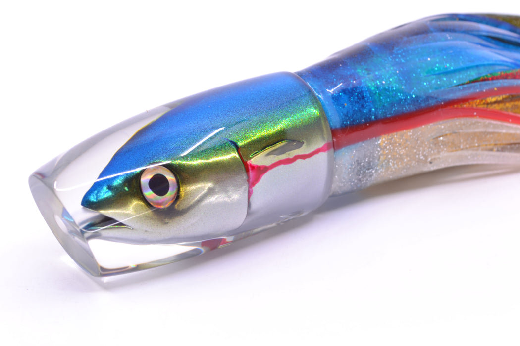 JB Signature Lures Bleeding Gills Blue-Yellow-Silver Fish Head Medium Plunger 9" 5oz Skirted
