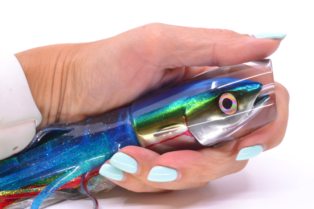 JB Signature Lures Bleeding Gills Blue-Yellow-Silver Fish Head Medium Plunger 9" 5oz Skirted