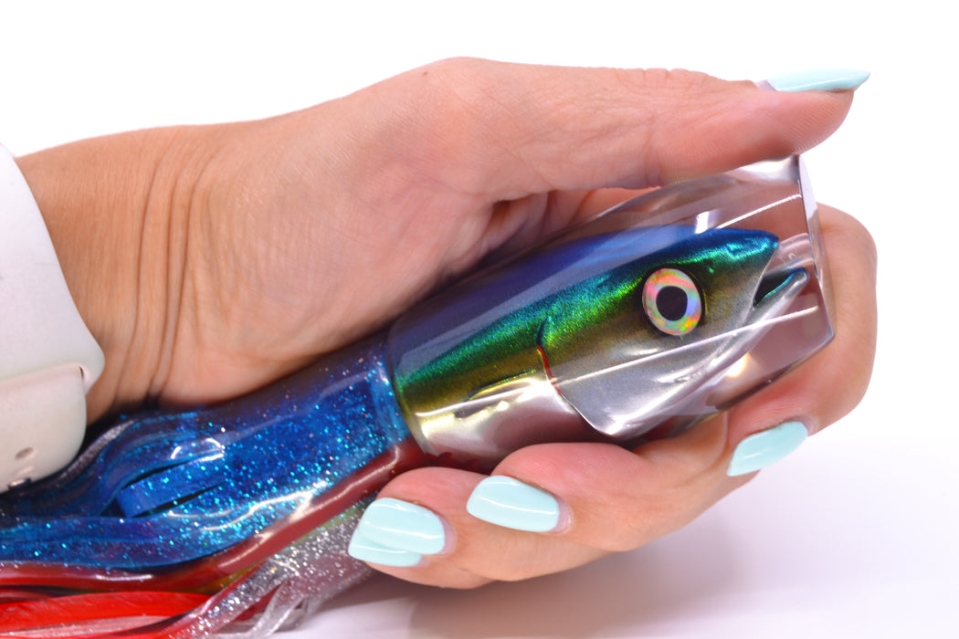 JB Signature Lures Bleeding Belly Blue-Yellow-Silver Fish Head Medium Plunger 9" 5oz Skirted