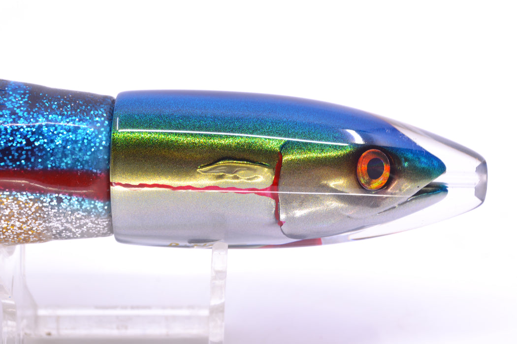 JB Signature Lures Bleeding Blue-Gold-Silver Fish Head #1 Small Barrel Bomb 7" 5oz Skirted