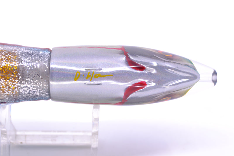 JB Signature Lures Bleeding Blue-Gold-Silver Fish Head #1 Small Barrel Bomb 7" 5oz Skirted