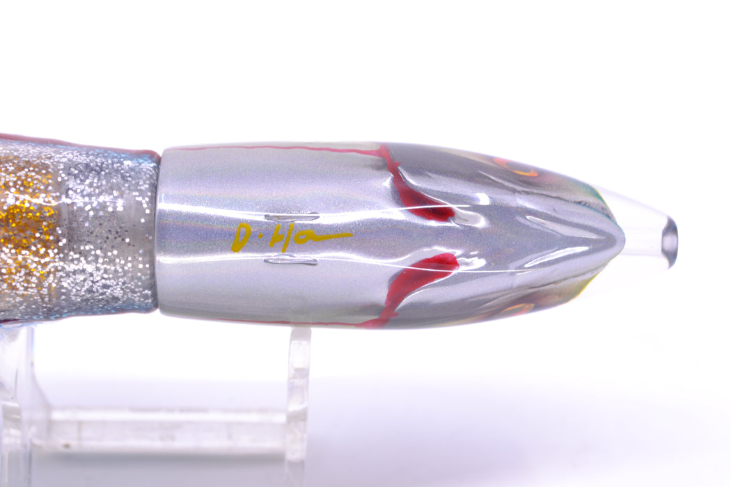 JB Signature Lures Bleeding Blue-Gold-Silver Fish Head #1 Small Barrel Bomb 7" 5oz Skirted