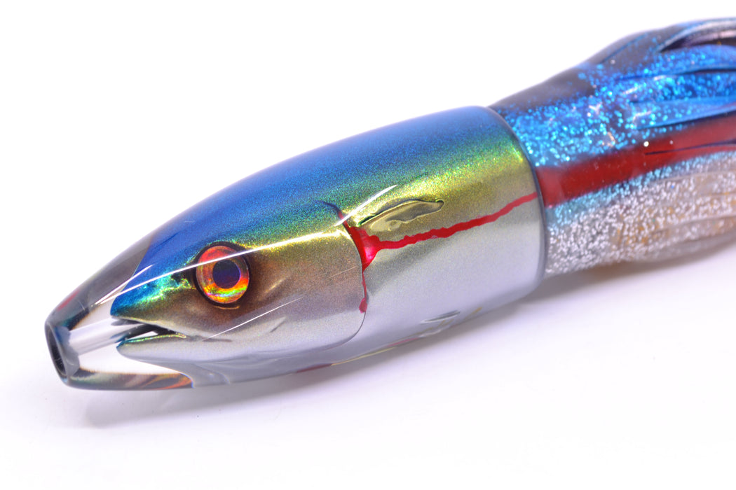 JB Signature Lures Bleeding Blue-Gold-Silver Fish Head #1 Small Barrel Bomb 7" 5oz Skirted