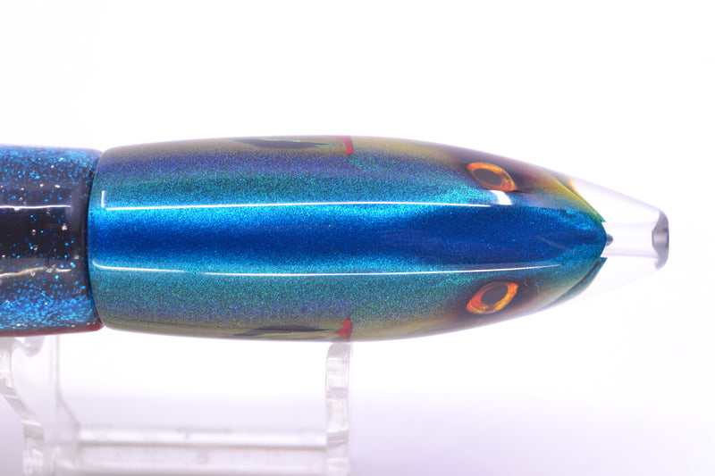 JB Signature Lures Bleeding Blue-Gold-Silver Fish Head #2 Small Barrel Bomb 7" 5oz Skirted