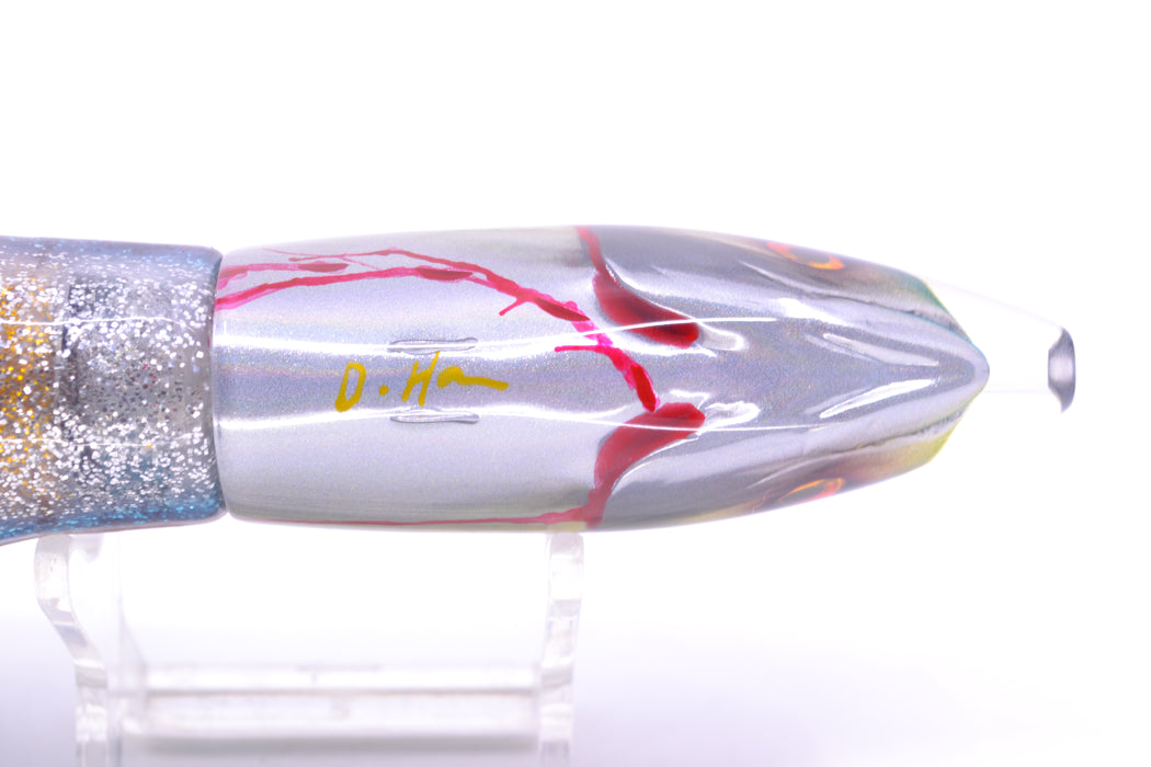 JB Signature Lures Bleeding Blue-Gold-Silver Fish Head #2 Small Barrel Bomb 7" 5oz Skirted