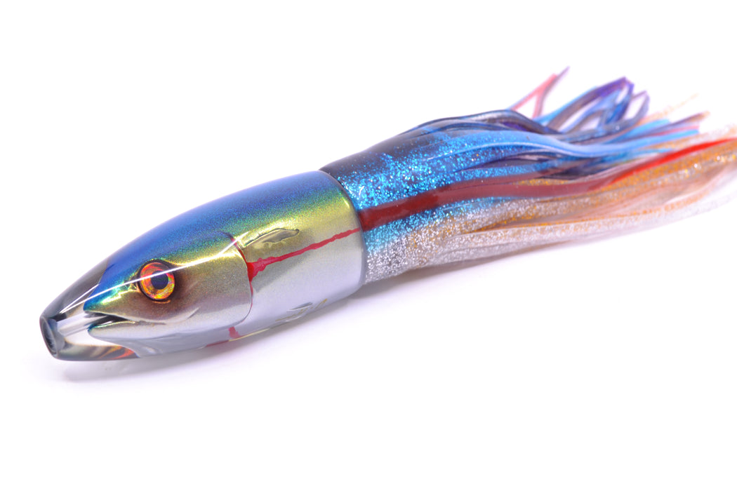 JB Signature Lures Bleeding Blue-Gold-Silver Fish Head #2 Small Barrel Bomb 7" 5oz Skirted