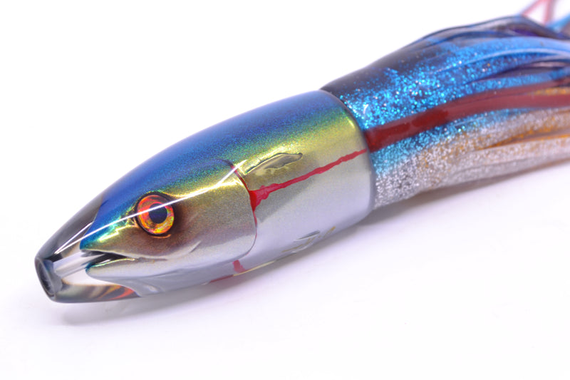 JB Signature Lures Bleeding Blue-Gold-Silver Fish Head #2 Small Barrel Bomb 7" 5oz Skirted