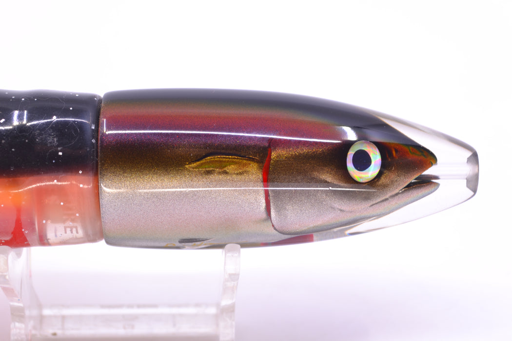 JB Signature Lures Root Beer-Gold-Silver Fish Head Small Barrel Bomb 7" 5oz Skirted