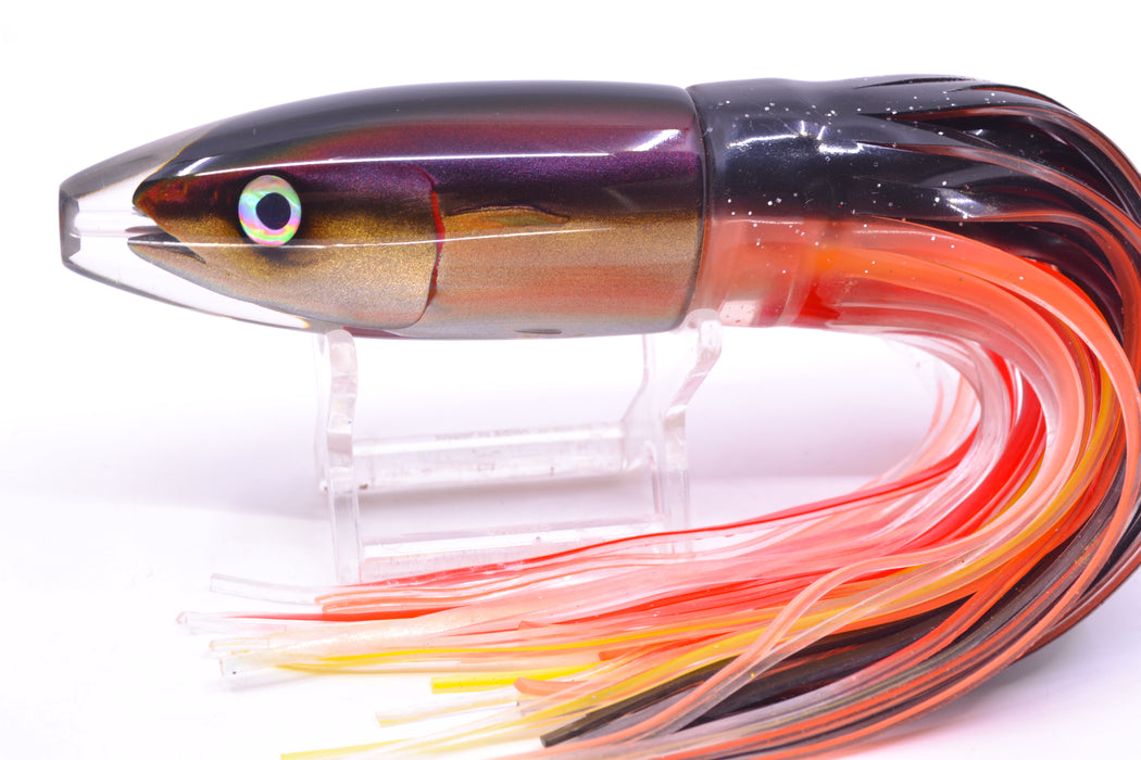 JB Signature Lures Root Beer-Gold-Silver Fish Head Small Barrel Bomb 7" 5oz Skirted