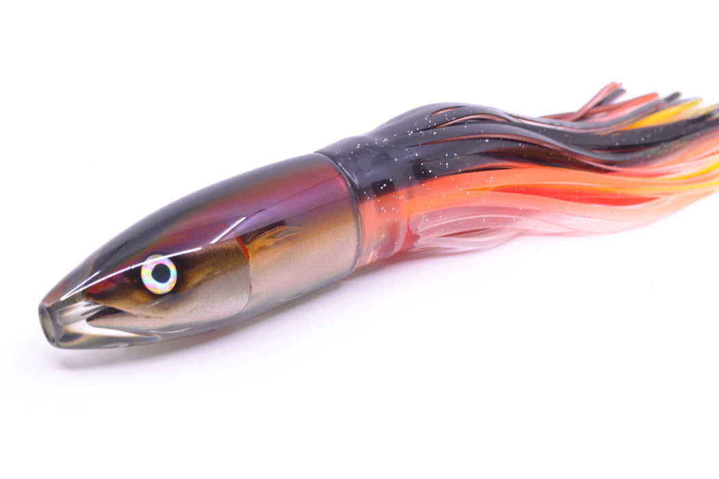 JB Signature Lures Root Beer-Gold-Silver Fish Head Small Barrel Bomb 7" 5oz Skirted