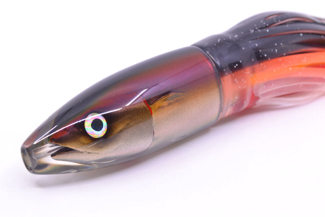 JB Signature Lures Root Beer-Gold-Silver Fish Head Small Barrel Bomb 7" 5oz Skirted