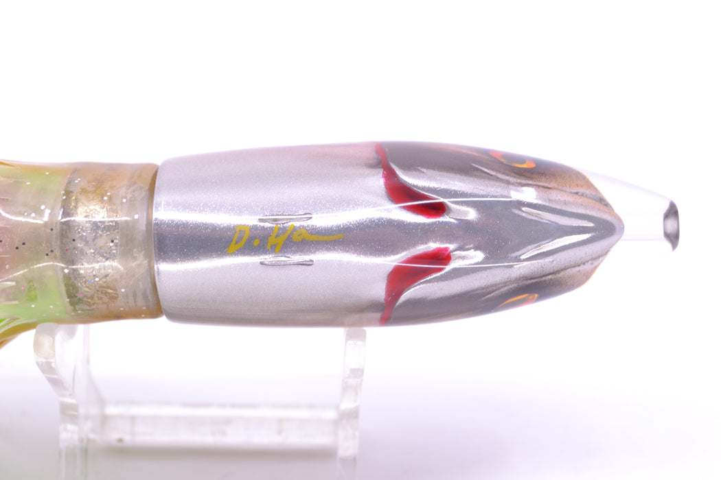 JB Signature Lures Speckled Olive-Silver Fish Head Small Barrel Bomb 7" 5oz Skirted