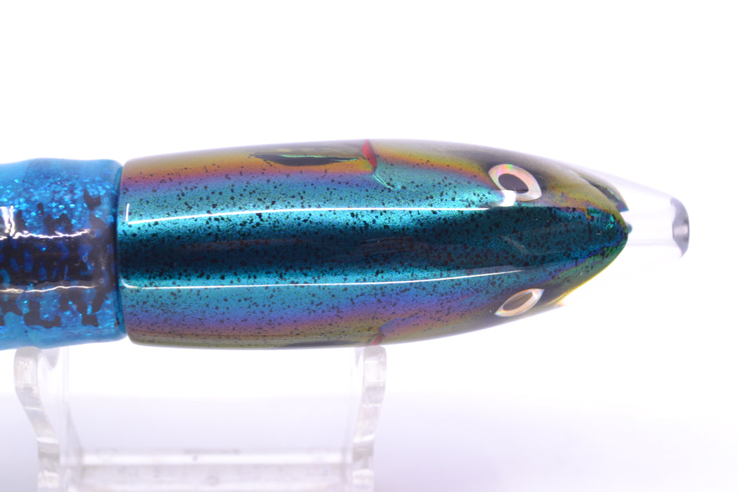JB Signature Lures Speckled Green-Gold-Silver Fish Head Small Barrel Bomb 7" 5oz Skirted